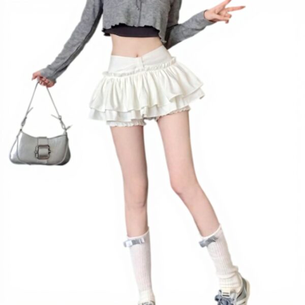 Gonna Giapponese YCHUCH Vita Alta Strati Volant Donne