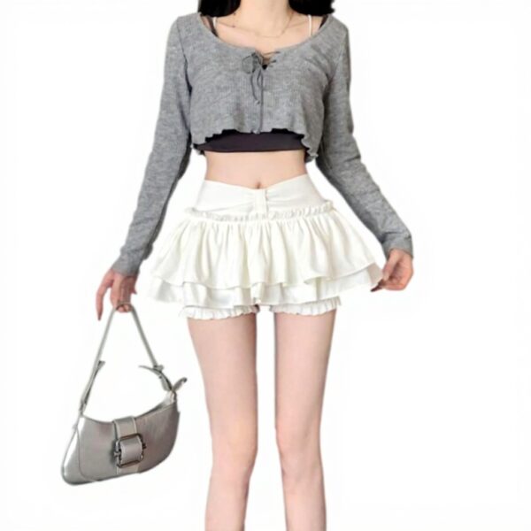 Gonna Giapponese YCHUCH Vita Alta Strati Volant Donne