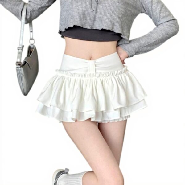 Gonna Giapponese YCHUCH Vita Alta Strati Volant Donne