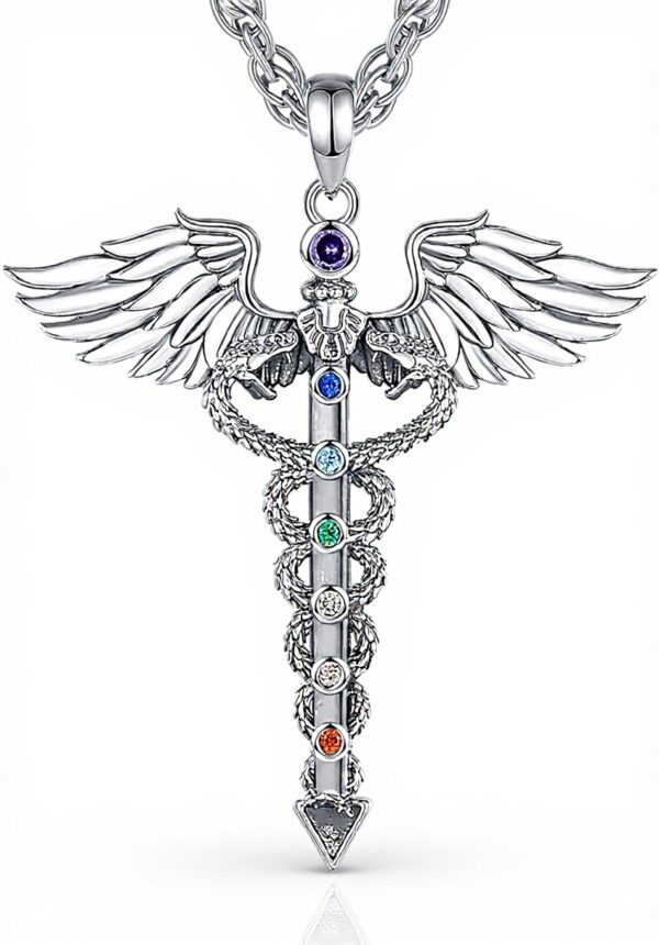 Collana Caduceo AEONSLOVE Argento 925 Ciondolo Serpente Ali